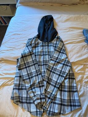 Black & White Plaid Hooded Jacket